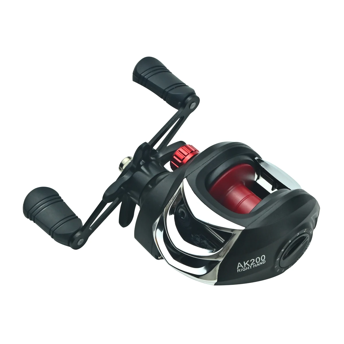Baitcasting-Rolle, Übersetzungsverhältnis 7,2:1, maximale Bremskraft 18 LB, flache Spule, für Süßwasser- und Salzwasser-Angelrollen, Karpfenangeln. – Detail 7