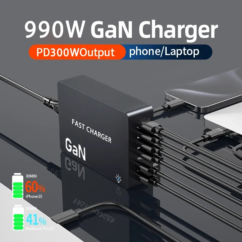 AU/BR/EU/KR/US/UK Plug Multi Port Socket Adapter 6 Port GaN Charger USB C For Smartphone Tablet Laptop 100W PPS Quick Charging