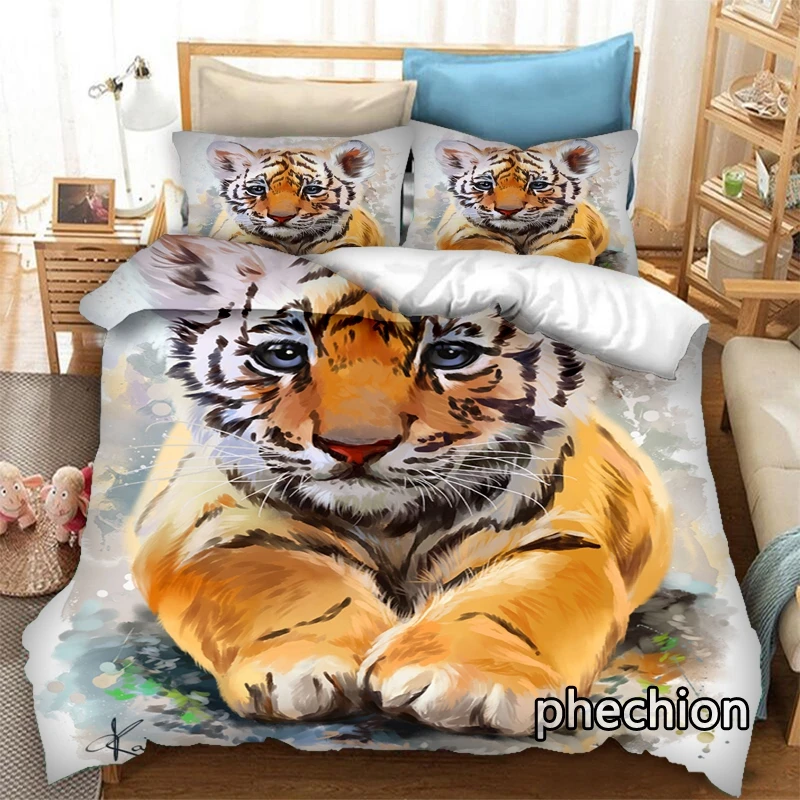 

phechion Cartoon Tiger 3D Print Bedding Set Duvet Covers Pillowcases One Piece Comforter Bedding Sets Bedclothes Bed Linen K203