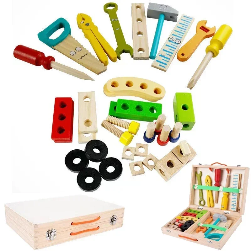 Wooden Toolbox Pretend Play Educational Montessori Kids Toy Nut Disassembly Screw Assembly Simulation Repair Carpenter Puzzle