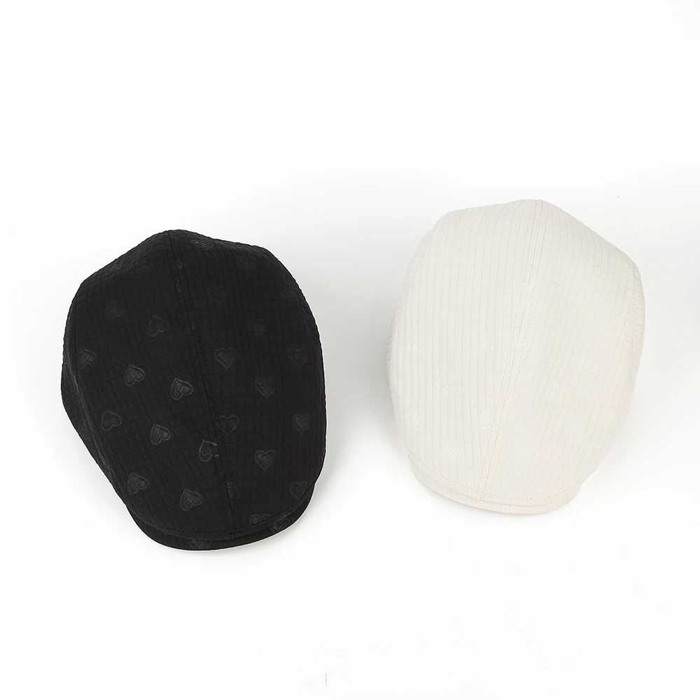 Simple heart pattern checked fabric forward hat, lightweight texture short brim fedora, gentle and artistic painter's hat