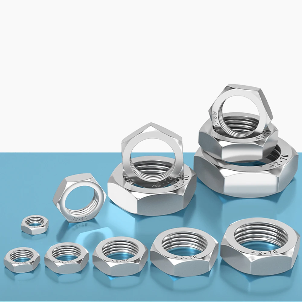 1 Pcs-50 Pcs 304 Stainless Steel DIN439 Fine Pitch Hexagon Half Lock Nuts Hex Thin Nut M2.5 M3 M20 M56 M60 Thickness 1.6mm-30mm