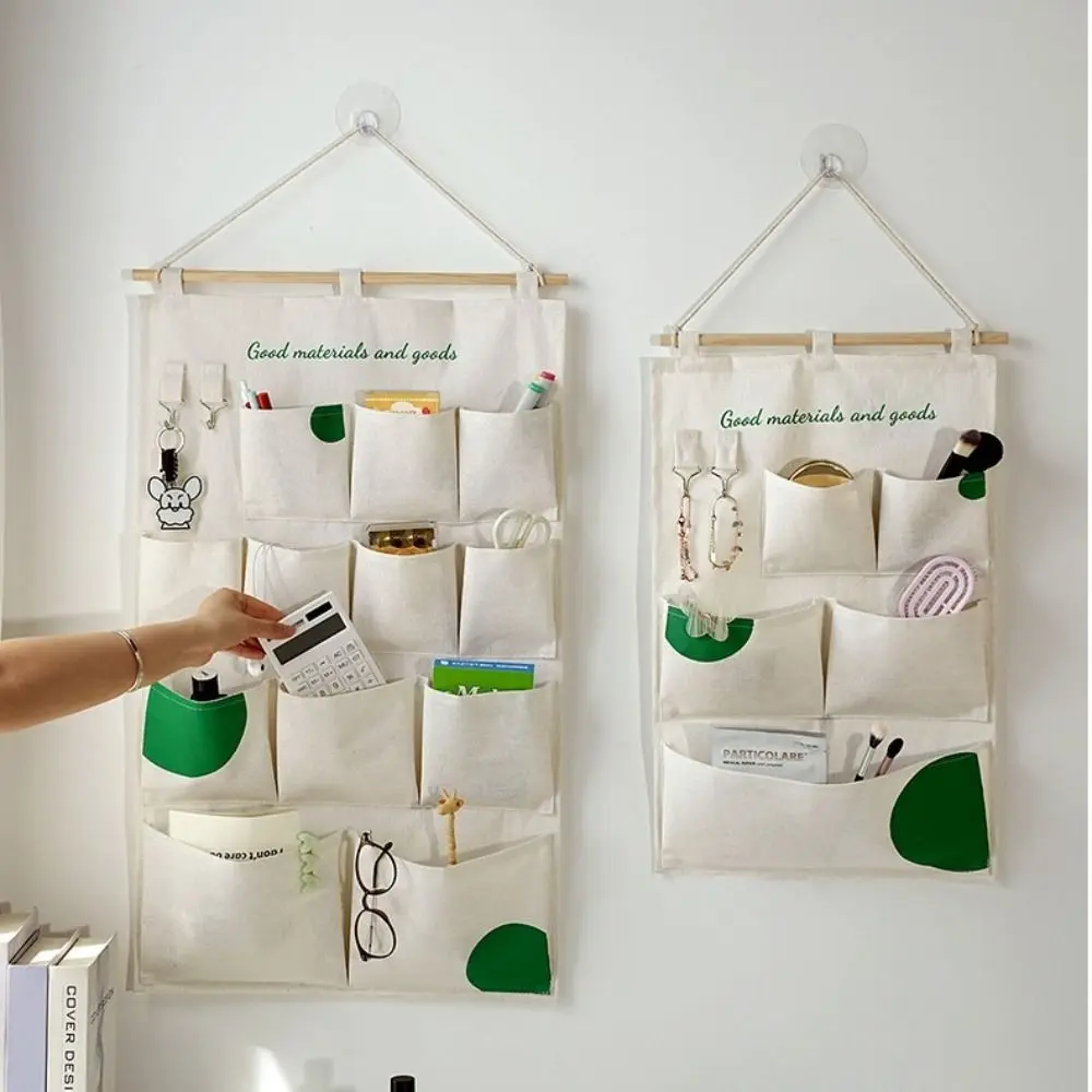 Bolsa de almacenamiento para colgar en la pared con 5/12 bolsillos, bolsa para puerta de lino y algodón de estilo nórdico, adornos, bolsas de mano multifuncionales para puerta, maquillaje