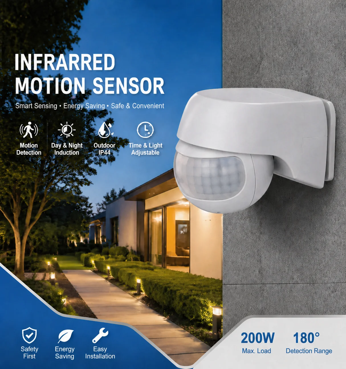 110V-220V Outdoor Waterproof Infrared PIR Motion Sensor 30m Auto Light Switch for Home Garage Stairs