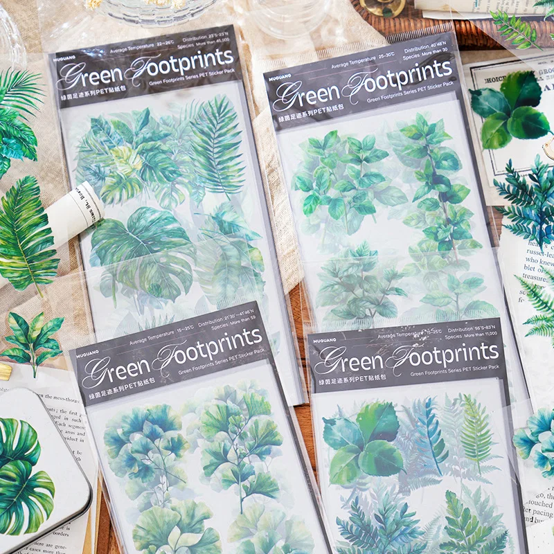 6 Sheets Laptop Stickers Scrapbook Stickers DIY Decorative Green Plants Set Stickers For Laptop Envelop Scrapbooking Notebook