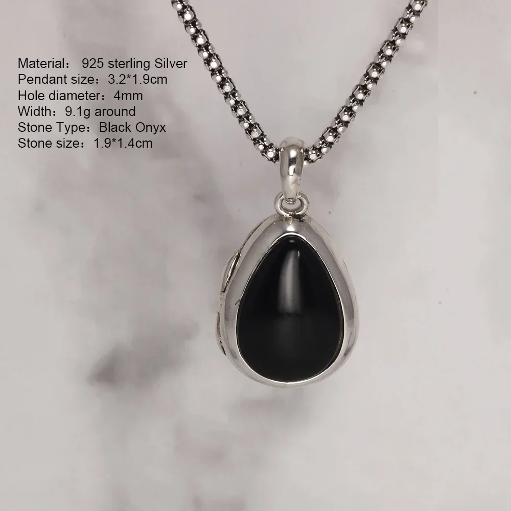 Colgante de plata de ley 925 con incrustaciones de ágata negra que se puede abrir, joyería de regalo Vintage para mujer