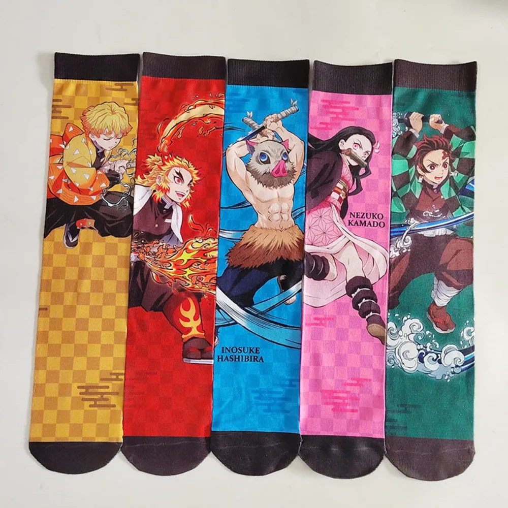 Cartoon Demon Slayer Socks New Sports Socks Animation Peripheral Personalized Trend Mid-Tube Printed Socks Casual Fashion