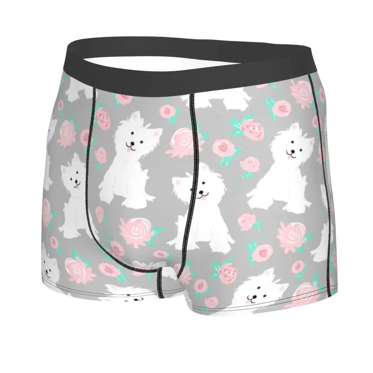 West Highland White Terrier Puppy And Rose Flowers Boxers Shorts Panties Male Underpants Stretch Westie Dog Briefs Underwear