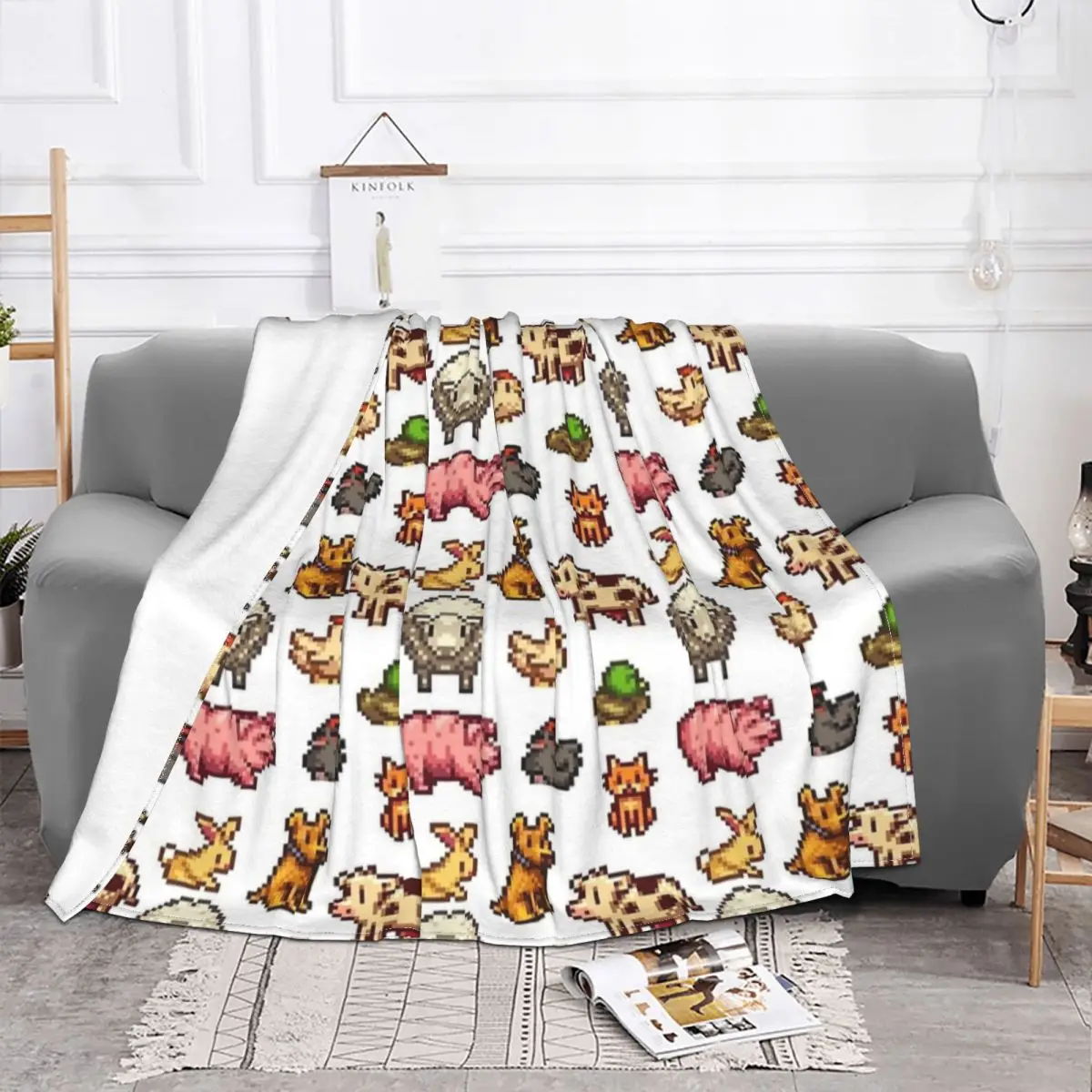 Stardew Valley Animals Blanket Flannel Textile Decor Multi-function Lightweight Thin Throw Blanket for Bedding Outdoor Rug Piece