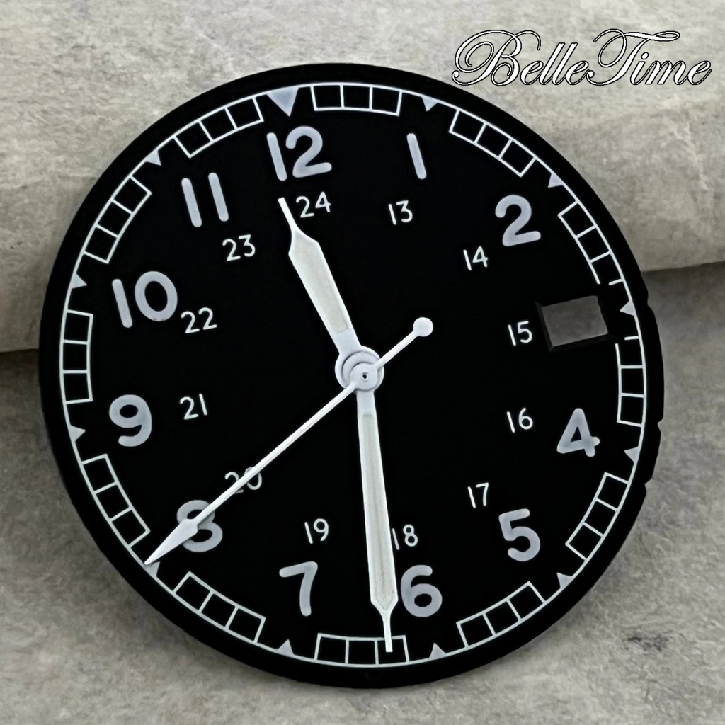 28.5mm 24H Arabic Numerals Pilot Watch Dial With Hands for NH35 NH36 NH38 NH70 NH71 NH72 4R35 4R36 Automatic Movement