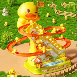 Duck Climbing Stairs Toy Electric Duck Track Slide Toys Flashing Lights and Music Duck Roller Coaster Toy for Kids Birthday Gift