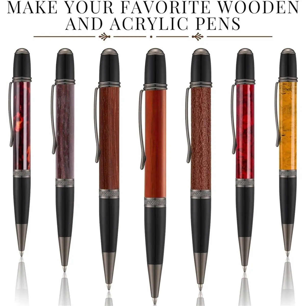 STOCK-12-Pack Woodturning Pen Kit, Including 7mm Slim Pens with Refills and Blanks, for Lathe Turning, Kit for DIY Crafts. A