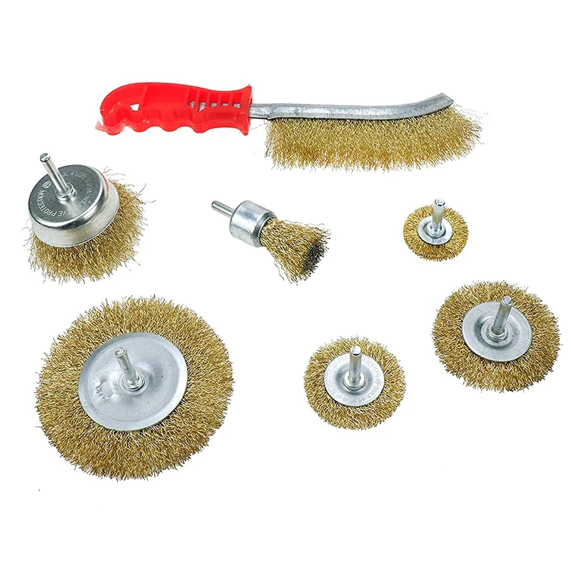 7 Pcs Crimped Wire Wheel Cup Brush Set Universal Tools Set For Power Drill Rust Removal Stripping And Abrasive