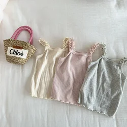 Girls' Tank Top Summer Collection for Baby Girls, Children's Korean Version Versatile Cute with Colorful Stitching Halter Tops