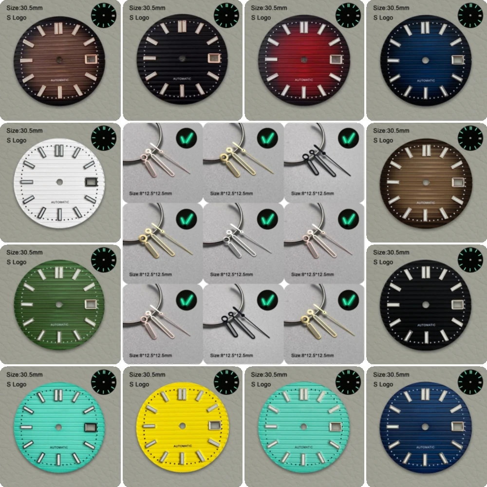 Nuevo 30,5mm NH35 Dial S Logo Nautilus Dial adecuado para movimiento NH35 fuerte C3 verde luminoso hombres accesorios de reloj