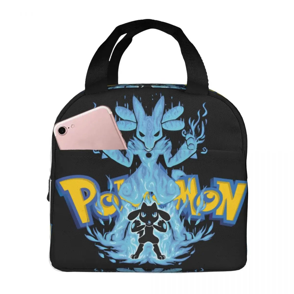 School&Office Food Container Silhouette Fighting Aura Evolution Thickened Handheld Pokemon Zipper ClosureLunch BoxesHiking