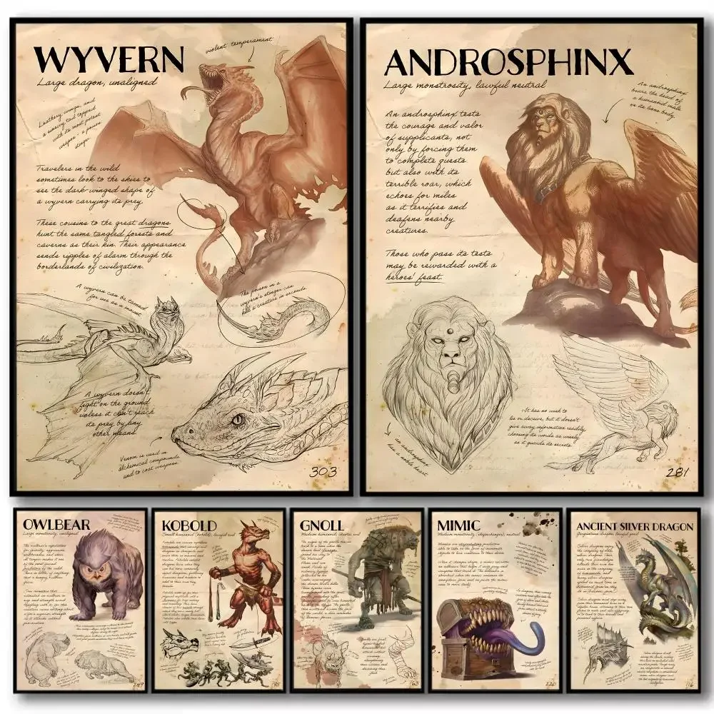 Vintage Design D_Dungeons and D_Dragons Linen Canvas Poster Wall Art Prints for Living Room Bedroom Office Home Decoration Gift