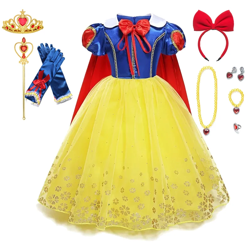 Disney Kids Girl Dress Snow White Fancy Dresses Children Party Cosplay Princess Costume Bow Patchwork Role Playing Frocks Outfit