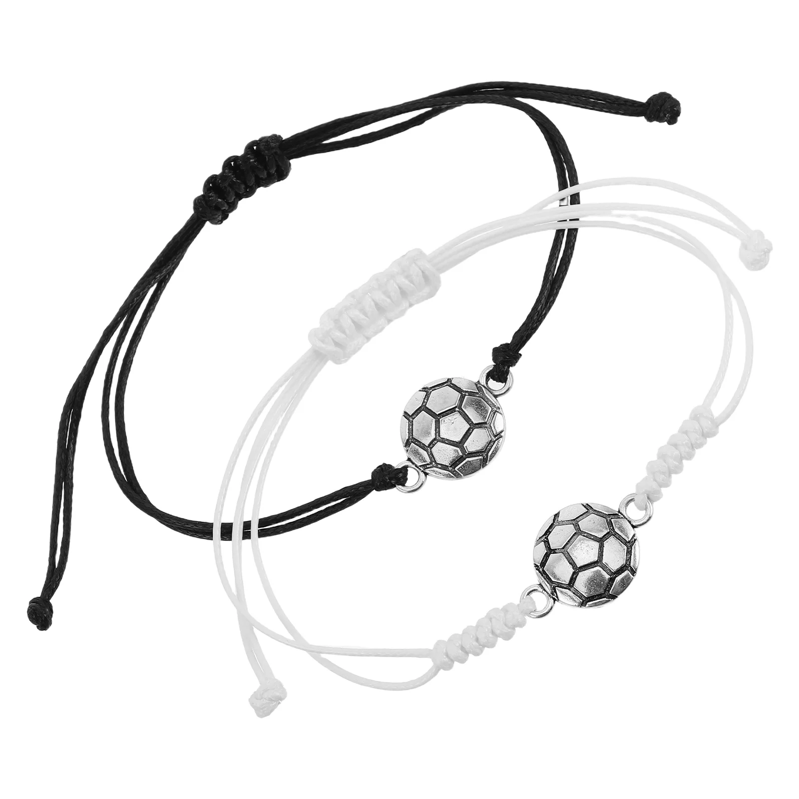 

2Pcs Football Pendant Black White Braided Rope Bracelet Soccer Jewelry Sports Adjustable Charms Team Bracelets