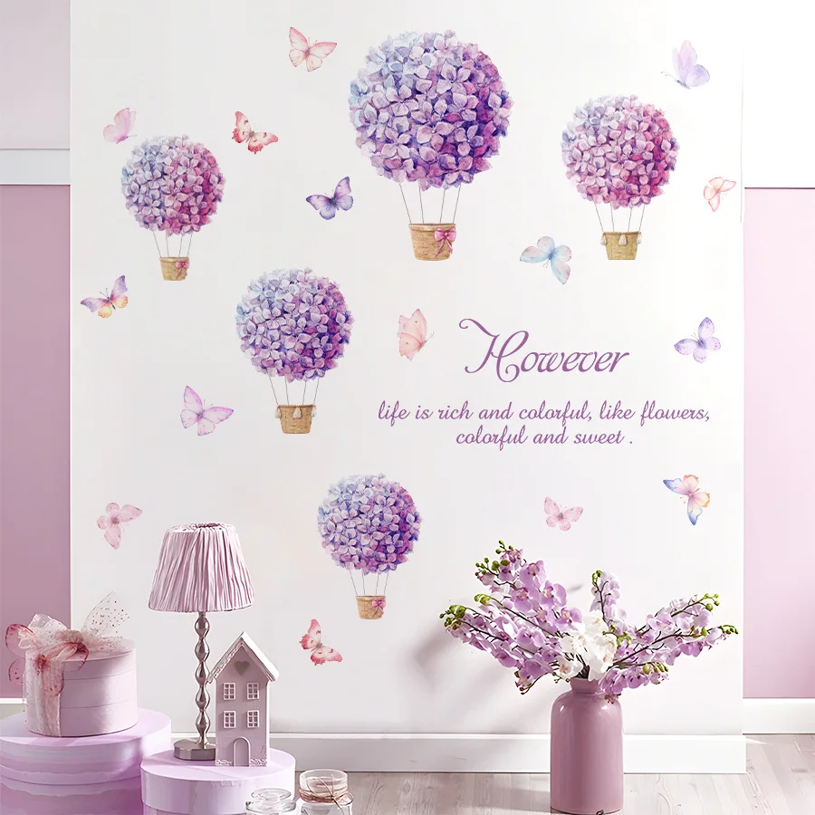 Creative Hydrangea Flower Basket Butterfly Wall Stickers Self Adhesive Art Mural Bedroom Study Kids Room Home Decor DIY Decals