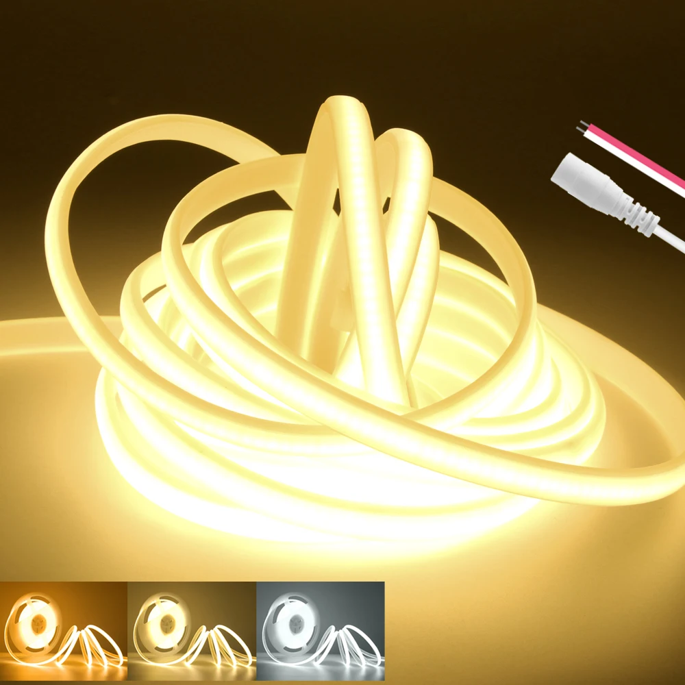 

12V 24V COB LED Strip Light IP67 Waterproof DC Plug/2Pin Wire Hight Bright Tape Flexible 320LEDs/m 3000K 4000K 6000K Home Decor
