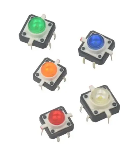 5PCS NEW  12X12X7 Tactile Push Button Switch Momentary Tact LED 5 color