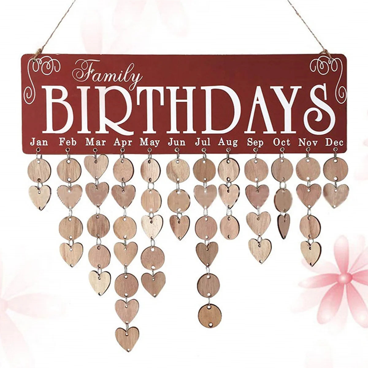 لوحة تقويم خشبية معلقة يمكنك صنعها بنفسك حبل طبيعي متضمن لوحة تذكير لعيد الميلاد والزفاف والذكرى السنوية لديكور المنزل #3