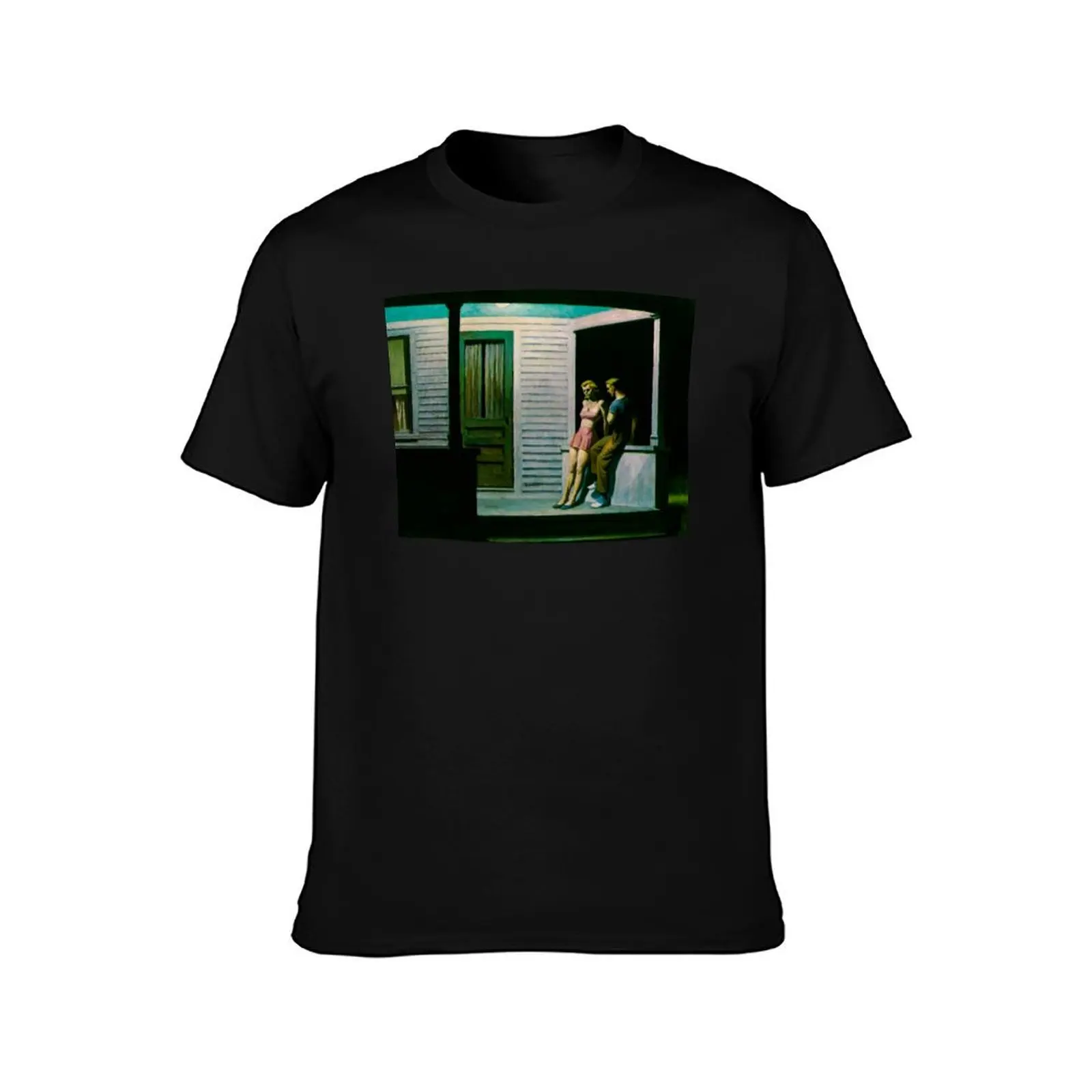 Summer evening by Edward Hopper T-Shirt Casual Simple Design Short Sleeve Shirt