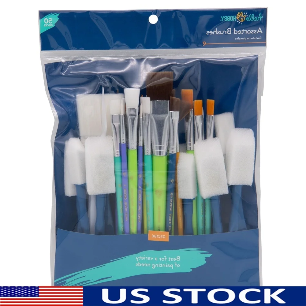 

50 шт., набор разноцветных кистей из пенопласта для художников, поделок, подростков, взрослых, прочные, универсальные, легко чистящиеся инструменты для рисования