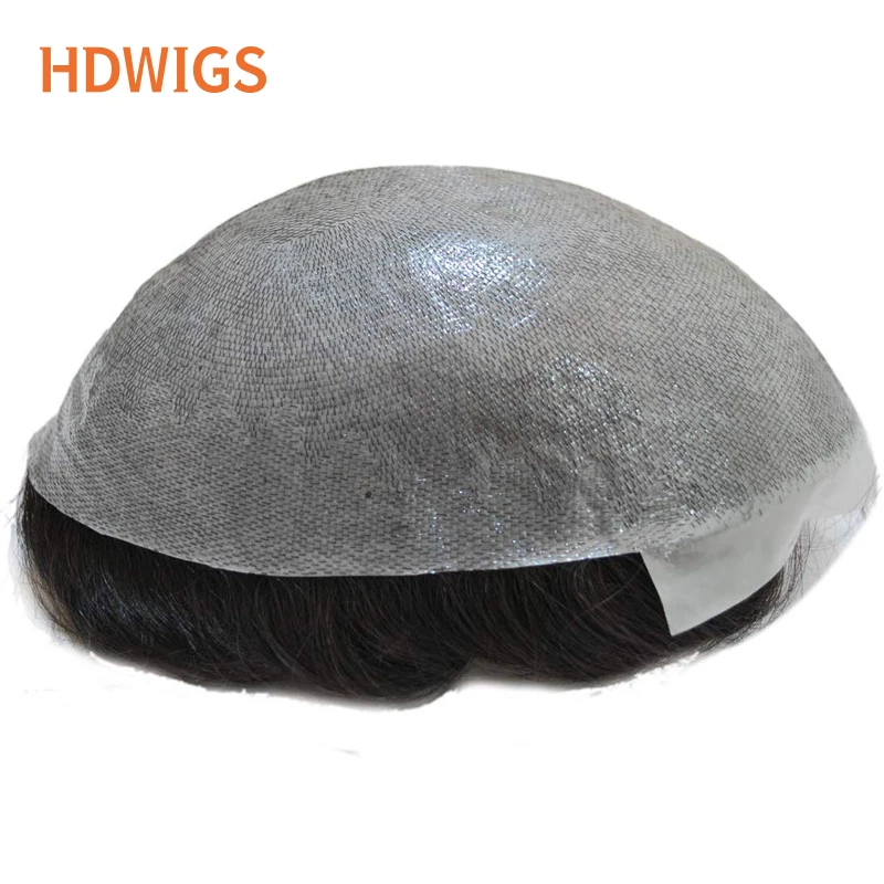 ผู้ชาย Capillary Prothesis บาง Wigs Toupee Vloop PU 0.08ซม.อินเดียเส้นผมมนุษย์ระบบธรรมชาติชาย Toupee Hairpiece 130%