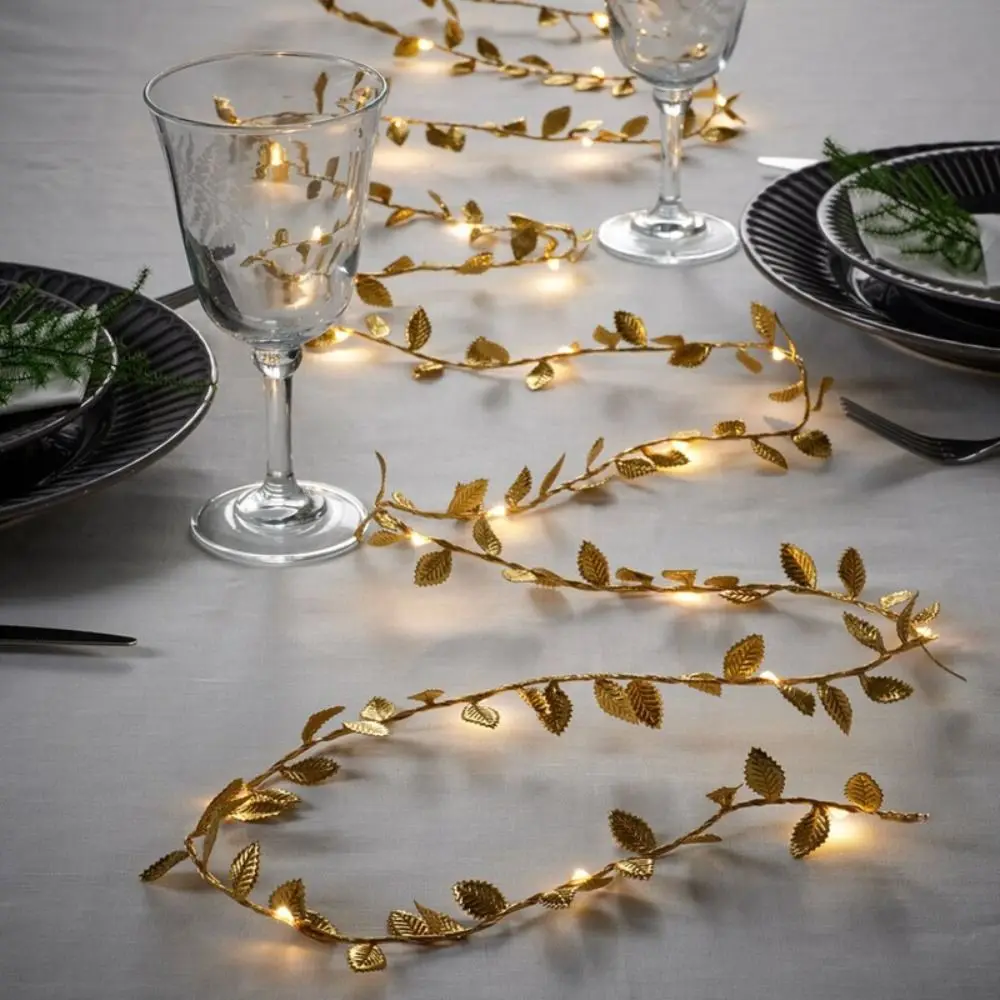 1PC 2M 20LED Golden Leaves String Green Colorful Ivy Leaves Artificial Plant Home Garden Garland Vine Light