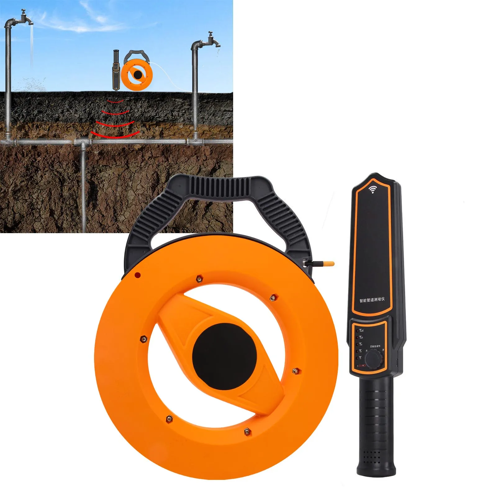 Pipe Blockage Detector Waterproof 30m Pipeline Portable Plugging Clogging Tester for Home Detection Instrument Wall Pipe Scanner