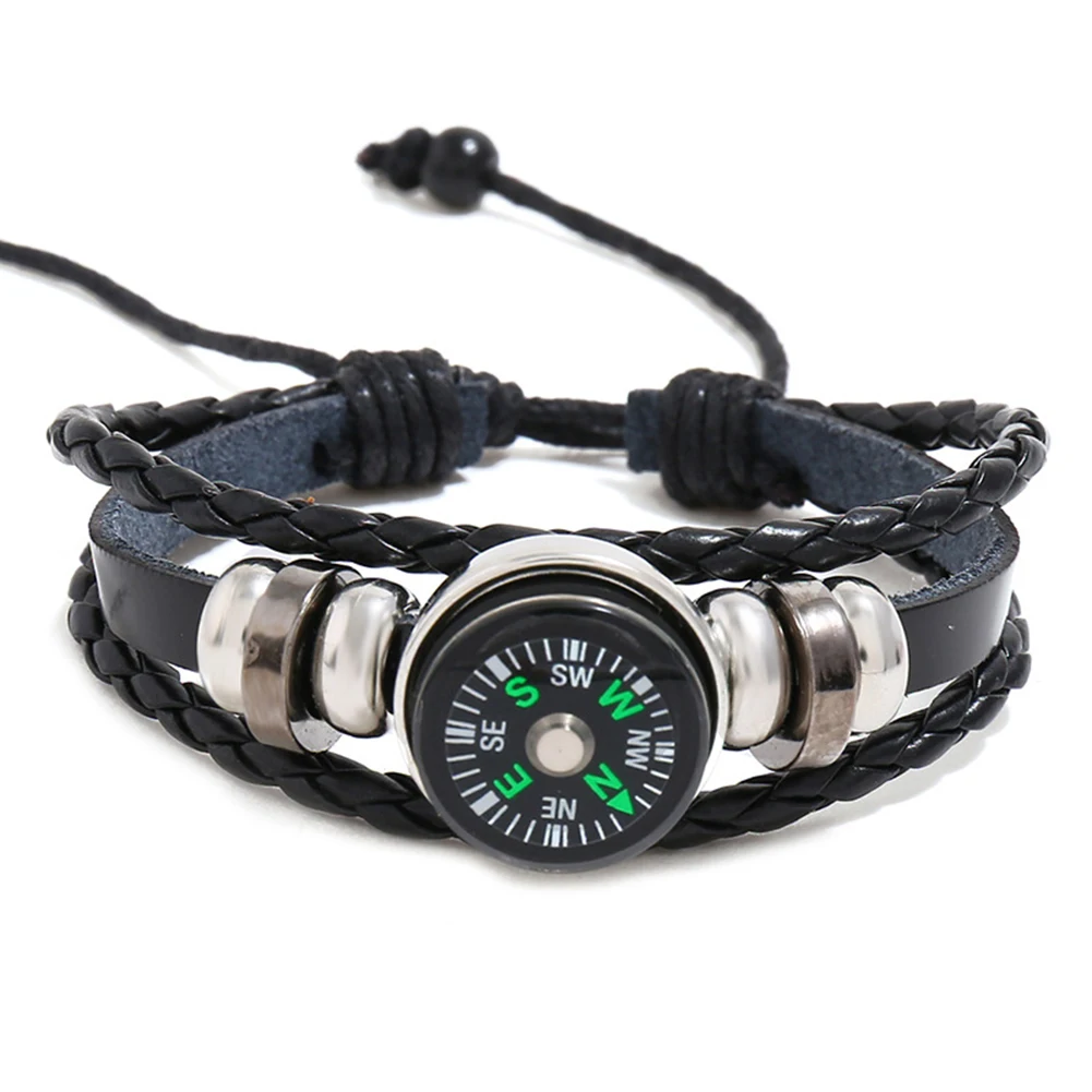 Beaded PU Leather Bracelet Multi-layer Hand Woven Outdoor Bracelet For Men Women