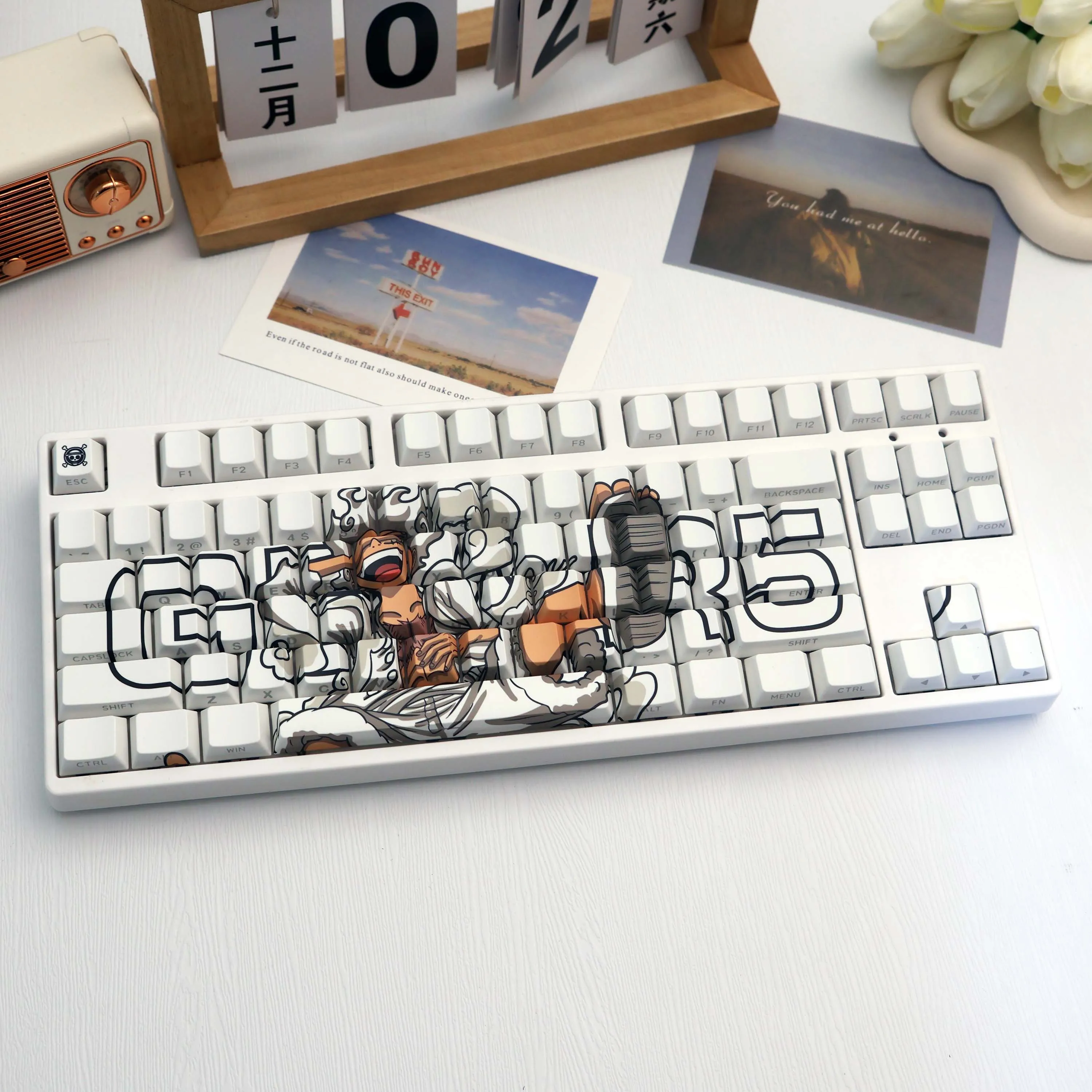 138 Keys One Piece Nika Luffy White PBT Cherry Profile Side Print Dye Sub Keycaps for 61/64/68/87/96/104/108 MX Switch