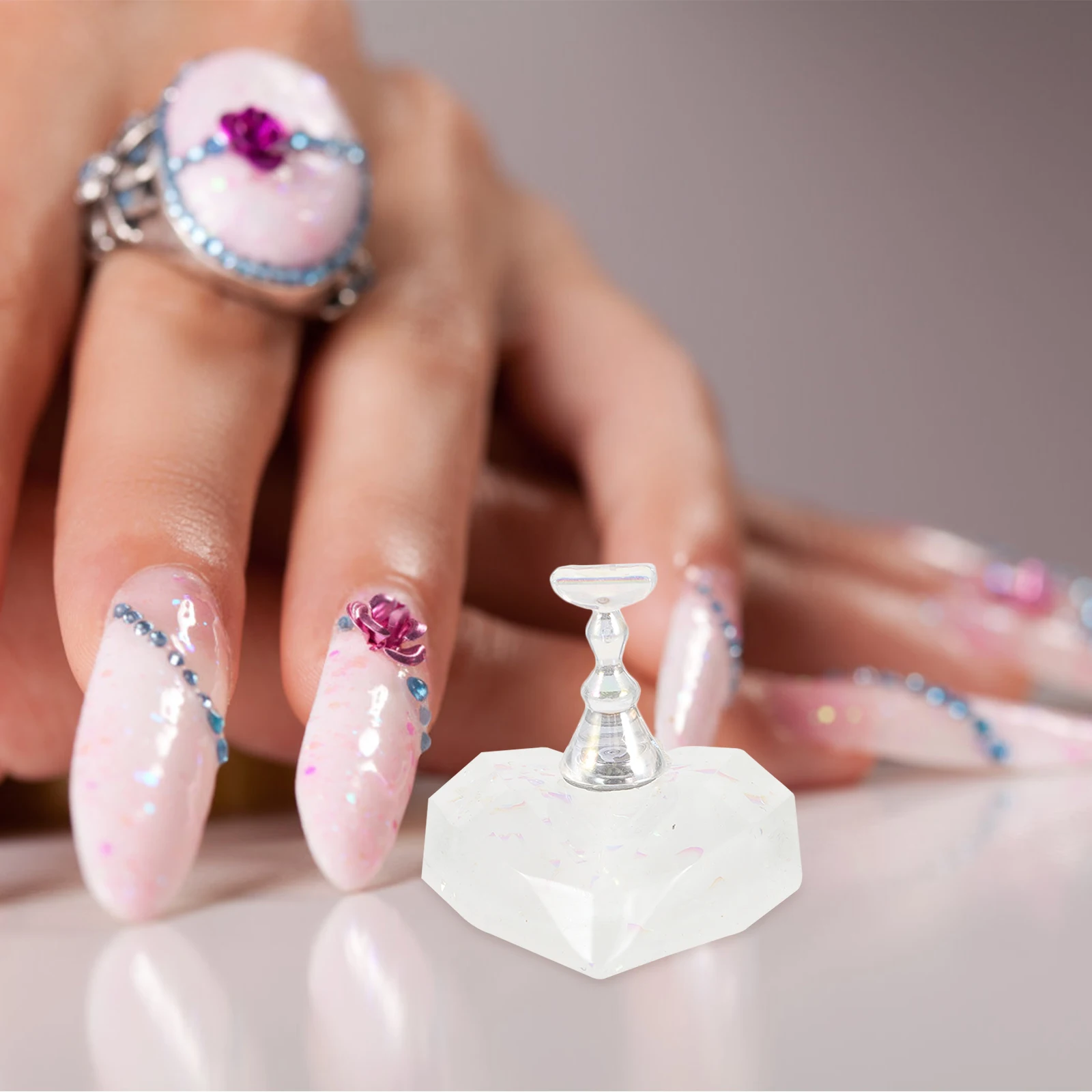 

s Heart Transparent Base Nail Art Practice St Acrylic Nails Display Japanese Style Holder Portable Salon Accessories