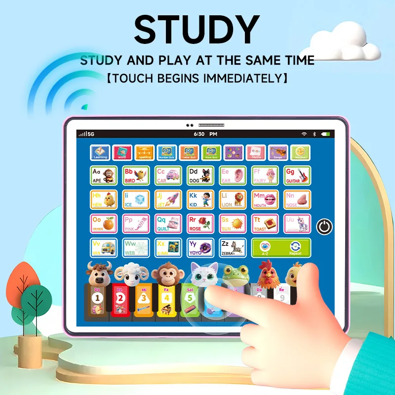 Children Early Education Learning Tablet, Interactive Touch & Voice Toy with Alphabet, Music, Piano, Quiz for Kids 3+ Years