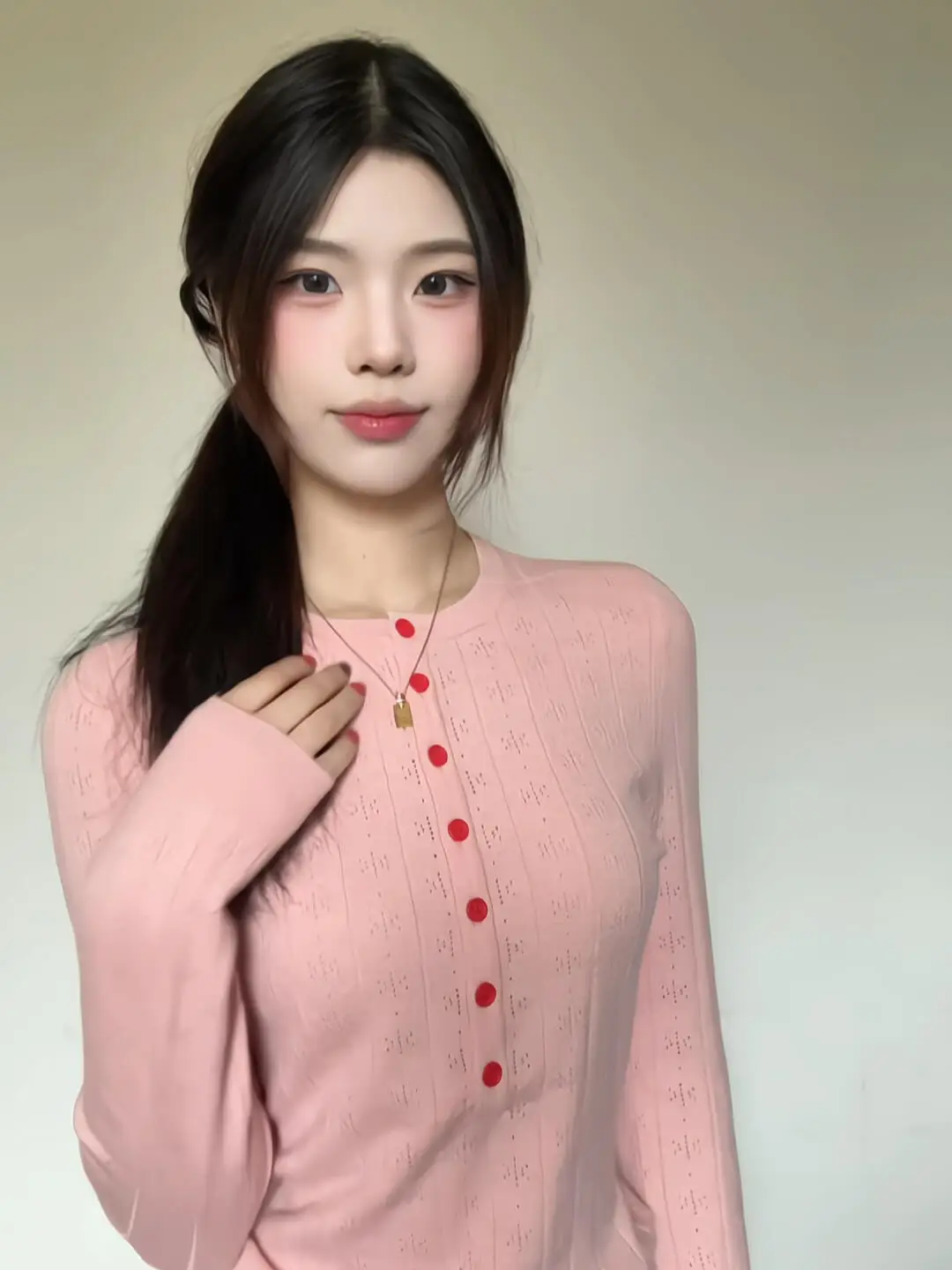 เสื้อไหมพรมสีชมพู แขนยาว คอเฮนรี่ ทรงเข้ารูป สำหรับผู้หญิง ใส่ได้ทั้งฤดูใบไม้ร่วงและฤดูหนาว สวยมาก ปกติ ปกติ  ไหล่ตรง