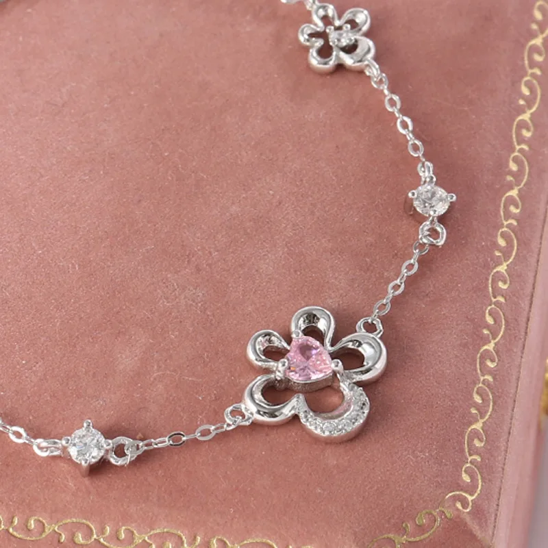 Sterling Silver Color Bracelets for Women Five-petaled Flowersts Charm Female Hand Chain Link Orignal Fashion Jewelry With Stamp