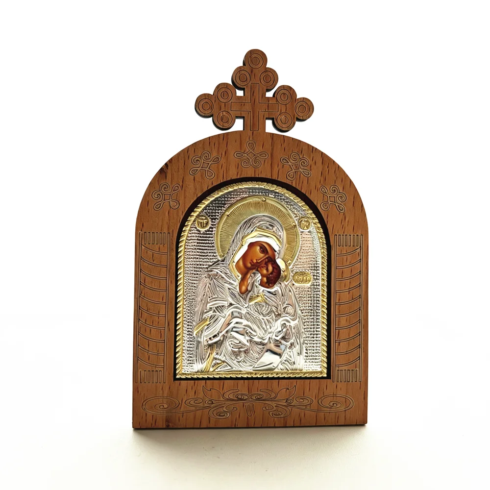 1Pcs Wooden Orthodox Icon Jesus Christ Virgin Mary Religious Desktop Decor Christian Home Ornament Basptism Gift
