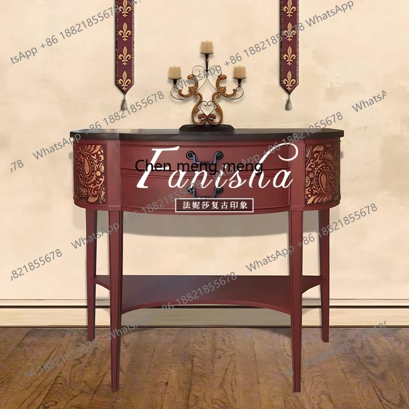 

French porch cabinet against the wall porch narrow strip table American shelf semi-round porch