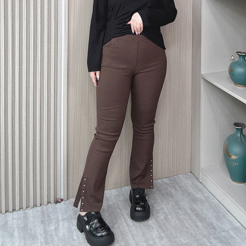 Elastic Waist Micro Flare Pants Women Autumn New XL Slim Stretched Slit Leg Opening Casual Ankle Style Pants 320