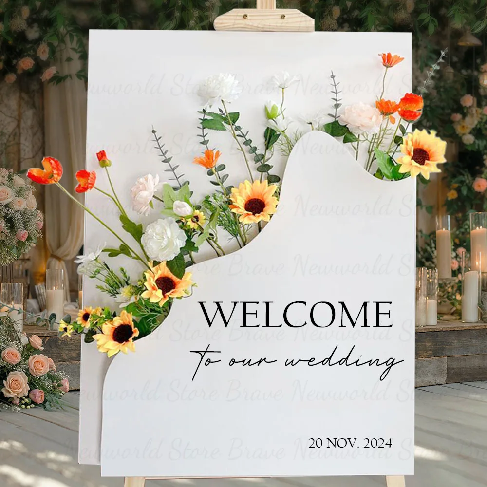 Custom Flower Box Welcome Sign Mosaic Frame Personalized Welcome Sign Flowers Box for Wedding Baby Shower Birthday Decoration