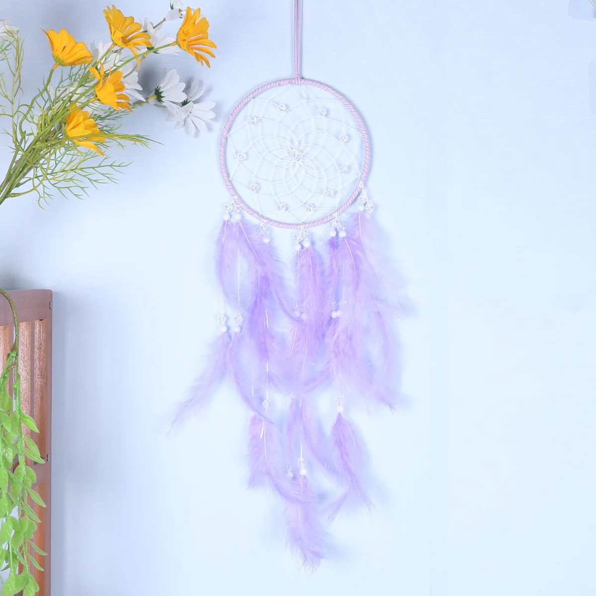 New Hand Woven Feather Purple Dream catcher Home Decoration Hang Crafts Pendant Christmas Gift