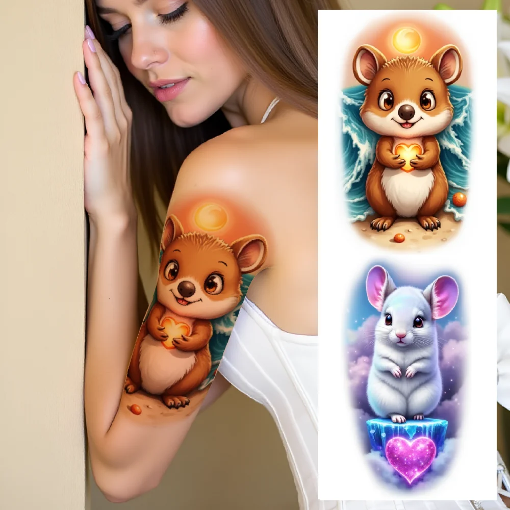 3pcs Temporary Tattoo Jumping Mouse Colorful Realism Black Possum Hamster Waterproof Long-lasting Body Stickers Zebra For