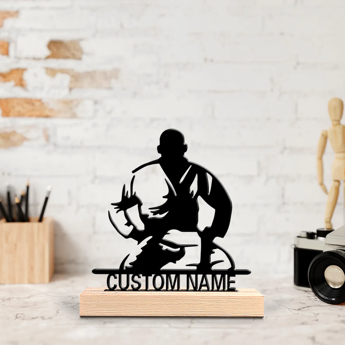 1pc Fashion Personalized Custom Taekwondo Metal Statues Metal Art With Wooden Base Perfect For Bedroom, Commemorative Gift, Birt