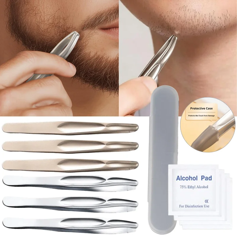 Stainless Steel Precision Tweezers Set Slant Tip Eyebrow Plucking Tool With Travel Case Alcohol Pads For Facial Grooming