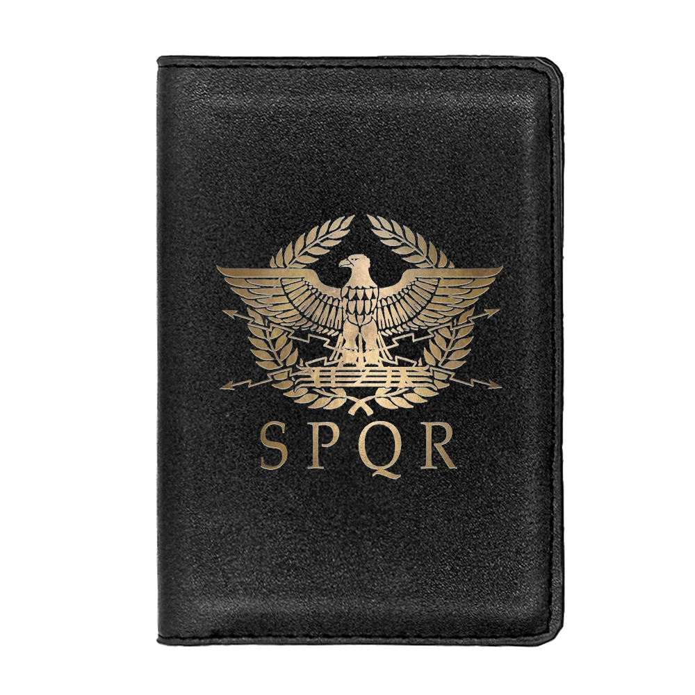 Classic SPQR eagle emblem design Passport Cover Men Women Leather Slim ID Card Travel Holder Pocket Wallet Purse Money Case