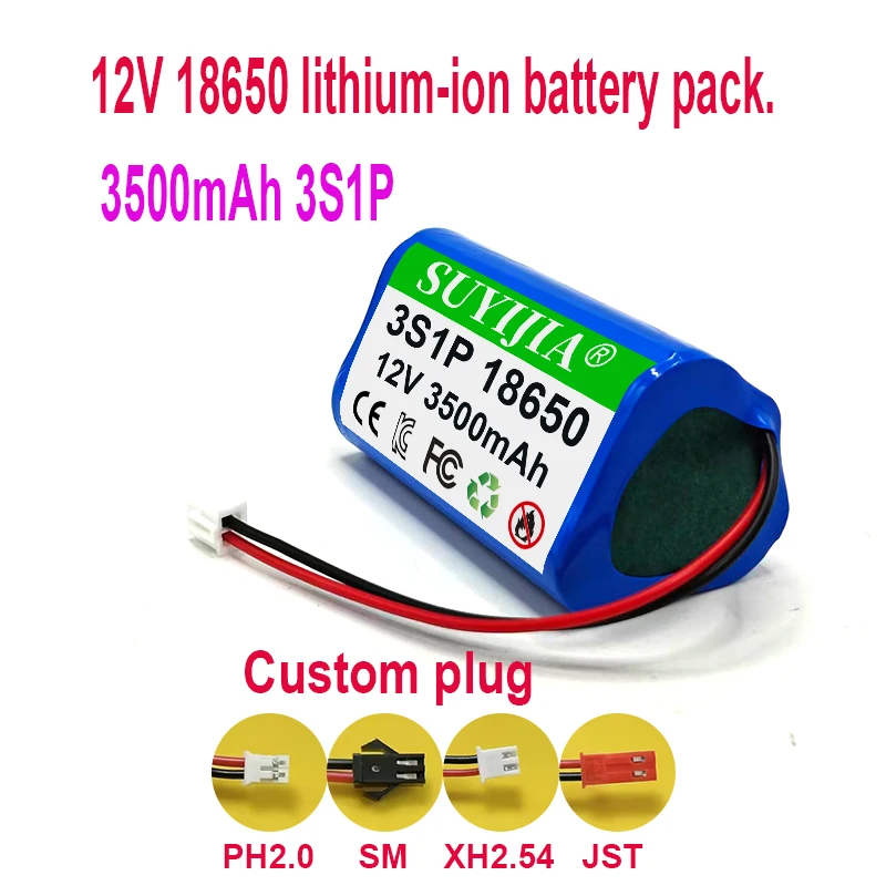 Brand New 18650 12V 3S1P 3500mAh Li-ion Battery Pack Suitable for Speakers, Flashlights, Fascia Guns, Emergency Lights