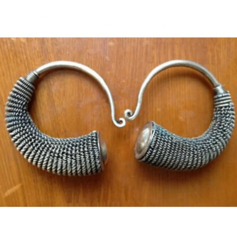 Fashion jewelry  Charming Tibet Tribal Jewelry Miao Silver Big Hollow Earrings pair