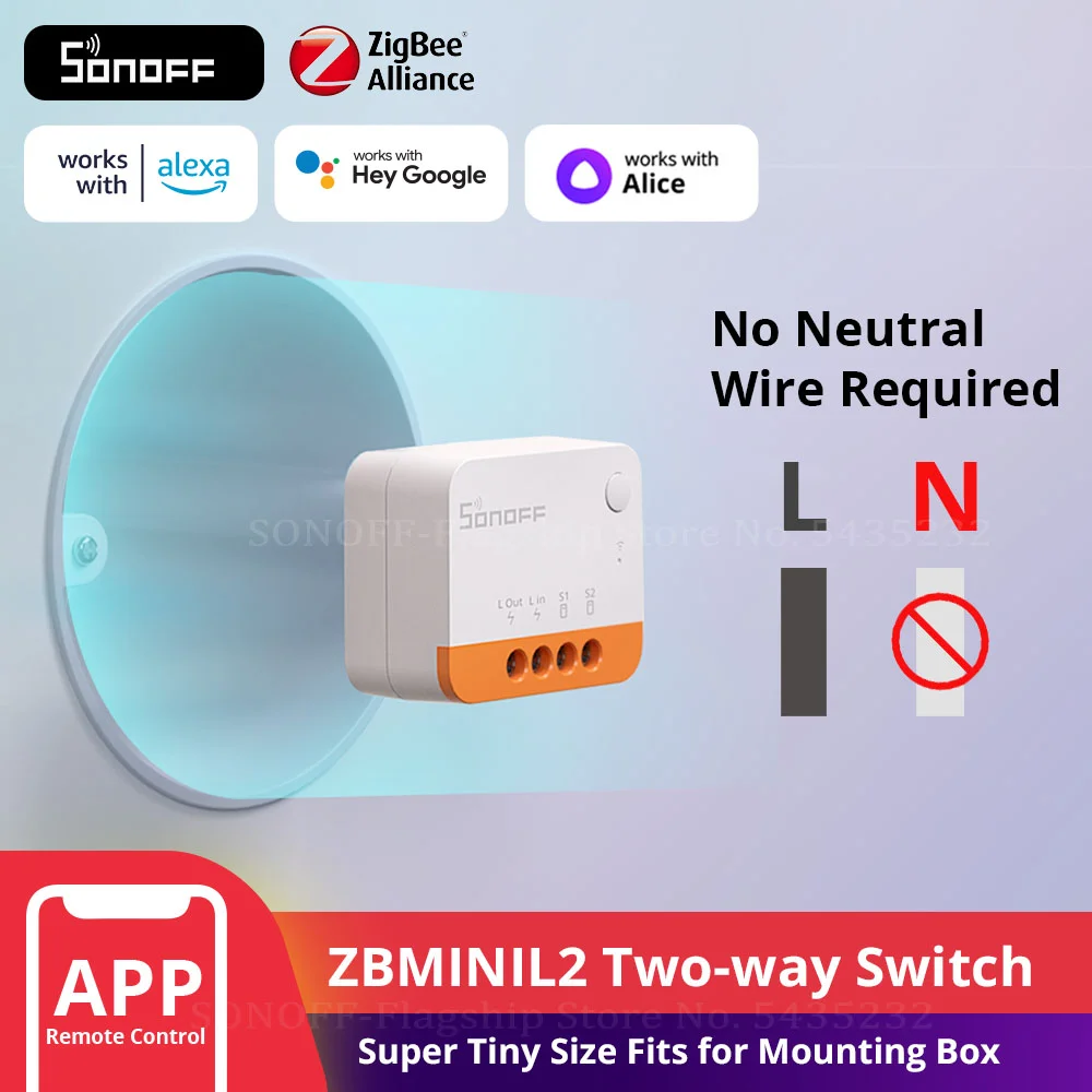 SONOFF ZBMINI-L2 Zigbee Smart Switch MINI Body DIY 2 Way Control No Neutral Wire Required Works with Alexa Google Home Alice